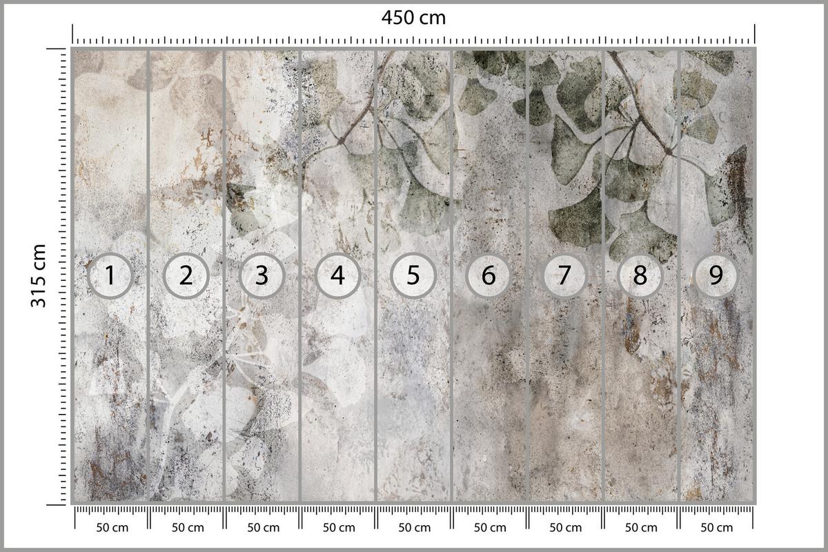 FOTOTAPETE für Büro Vintage Blätter Beton Abstrakt Grau Retro 450x315 - Beige/Grau, Papier (450/315cm) - Muralo