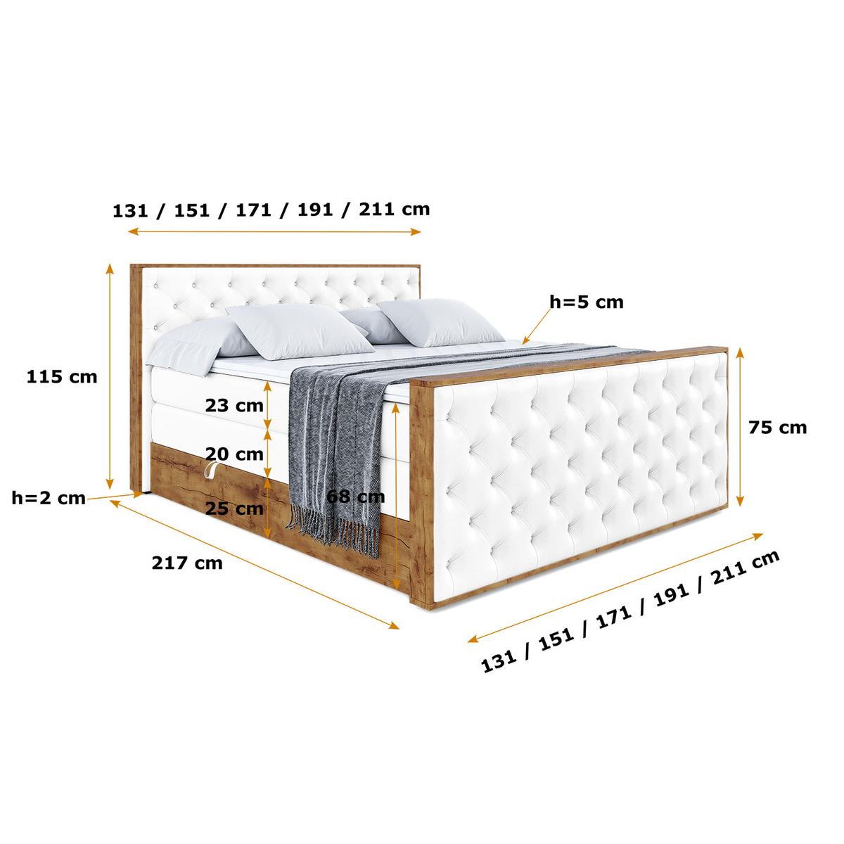 BOXSPRINGBETT mit Matratze H3|H4 und Lattenrost - LOLLI3-Z KING-200x200 - Weiß Kunstleder - Weiß, Holzwerkstoff (200/200cm) - ALTDECOR