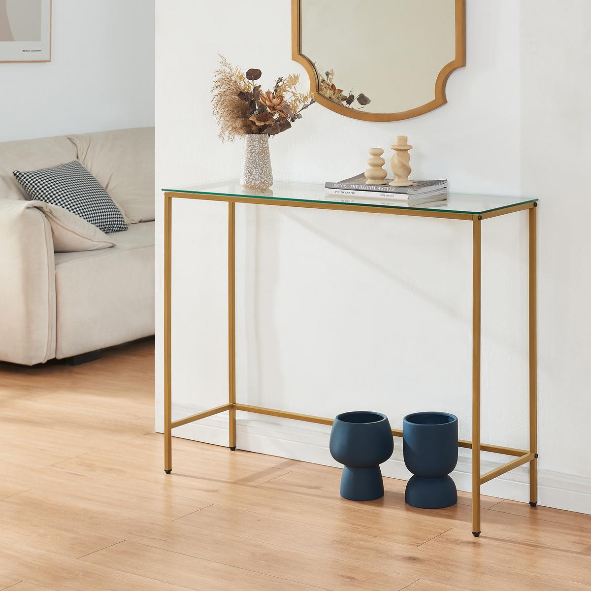 KONSOLENTISCH Kronoby - Transparent/Goldfarben, Glas/Metall (30/100/80cm) - [en.casa]