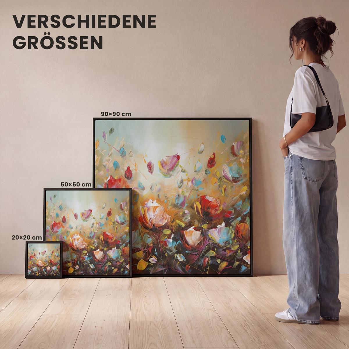 LEINWAND Bilder mit Rahmen - Blumen - Kunst - Natur - Ölgemälde - 20x20 - Multicolor, Textil (20/20cm) - MuchoWow