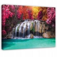 LEINWANDBILD Wasserfall Wald Bunt 60x40 cm - Multicolor, Holzwerkstoff (60/40cm) - Wallarena