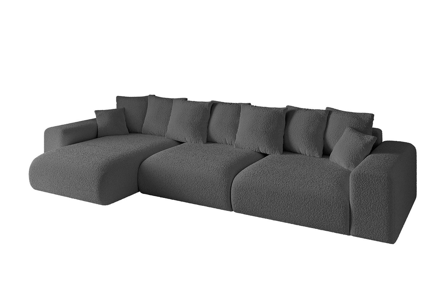 ECKSOFA Ottomane links ESKAR-L2 364x176x72 Platinfarben Bouclé - Platinfarben/Schwarz, Holzwerkstoff/Kunststoff (364/176cm) - ALTDECOR
