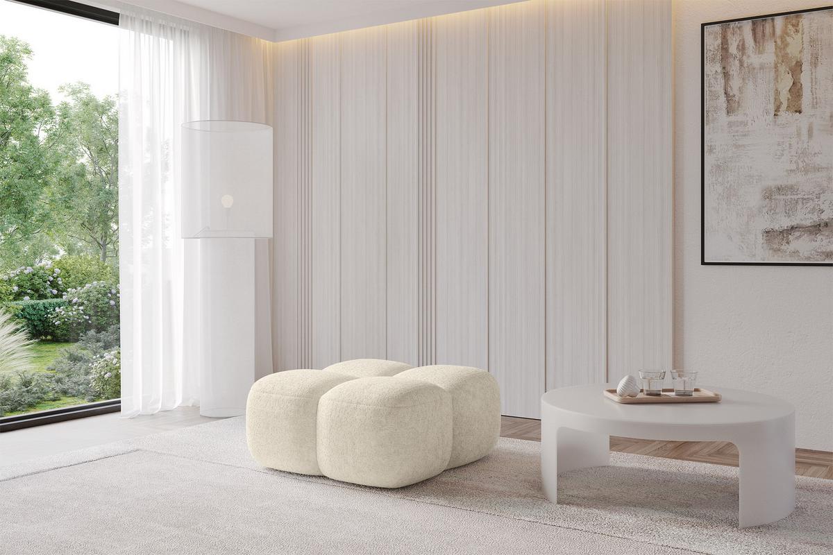 POUF Miko-Puf 90x90x45 cm Creme Velours Modular Sitzhocker - Creme/Schwarz, Holzwerkstoff/Kunststoff (90/43/90cm) - ALTDECOR