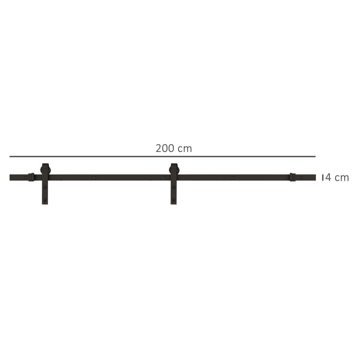 SCHIEBETÜREN-BESCHLAGSATZ 200cm Komplett-Set mit Schienen, Rollen, Schwarz - Schwarz, Metall (4/0.6/200cm) - HOMCOM