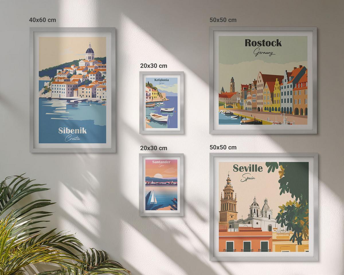 BILDER SET 5er Set - 50x50 cm & 20x30 cm & 40x60 cm Silberner Rahmen - Berglandschaften und Städte - Silberfarben, Kunststoff (40/60cm) - TULUP