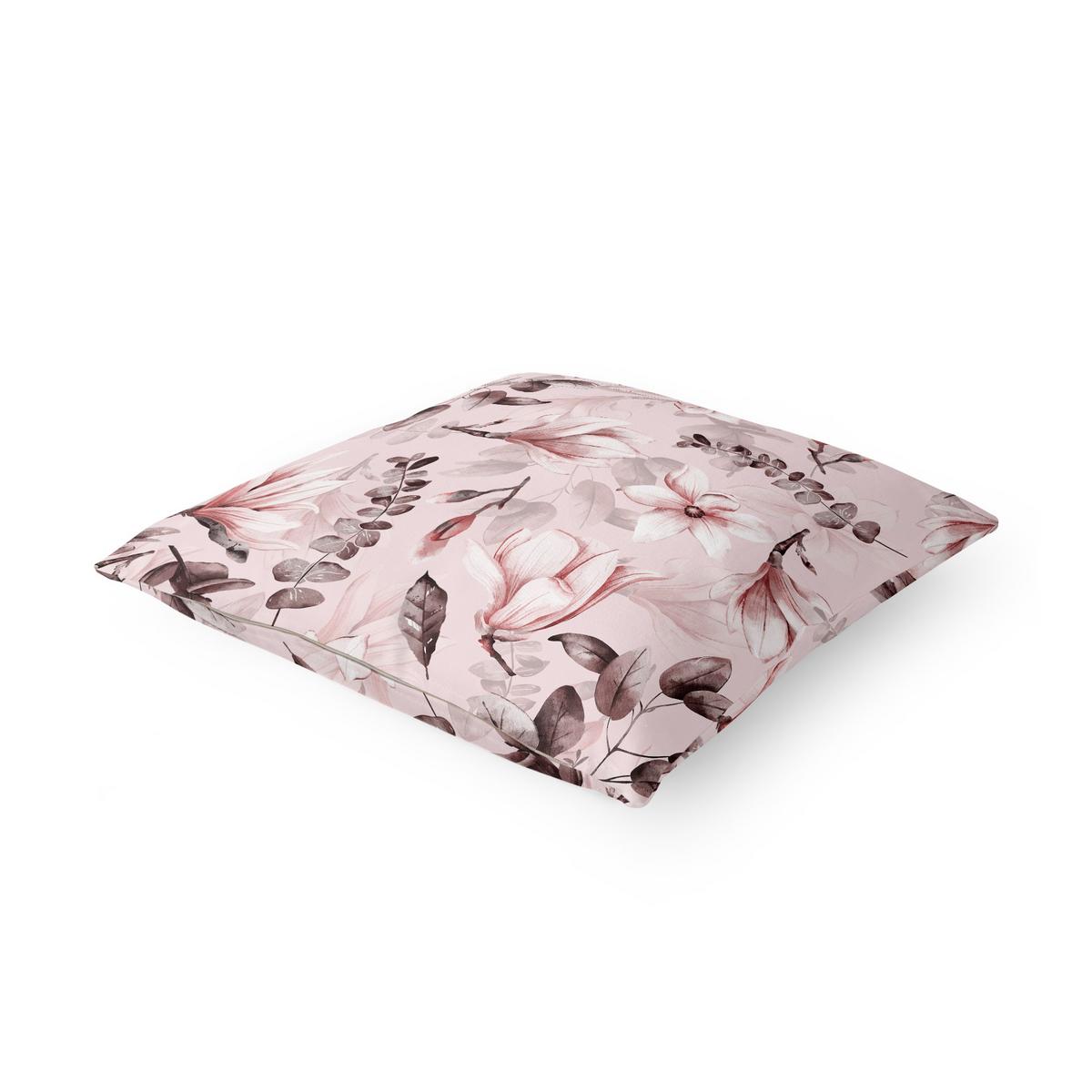 DEKOKISSEN Blüten mit Grauen Blättern vor Rosa 40/40 cm - Rosa, Textil (40/40/10cm) - Bilderwelten