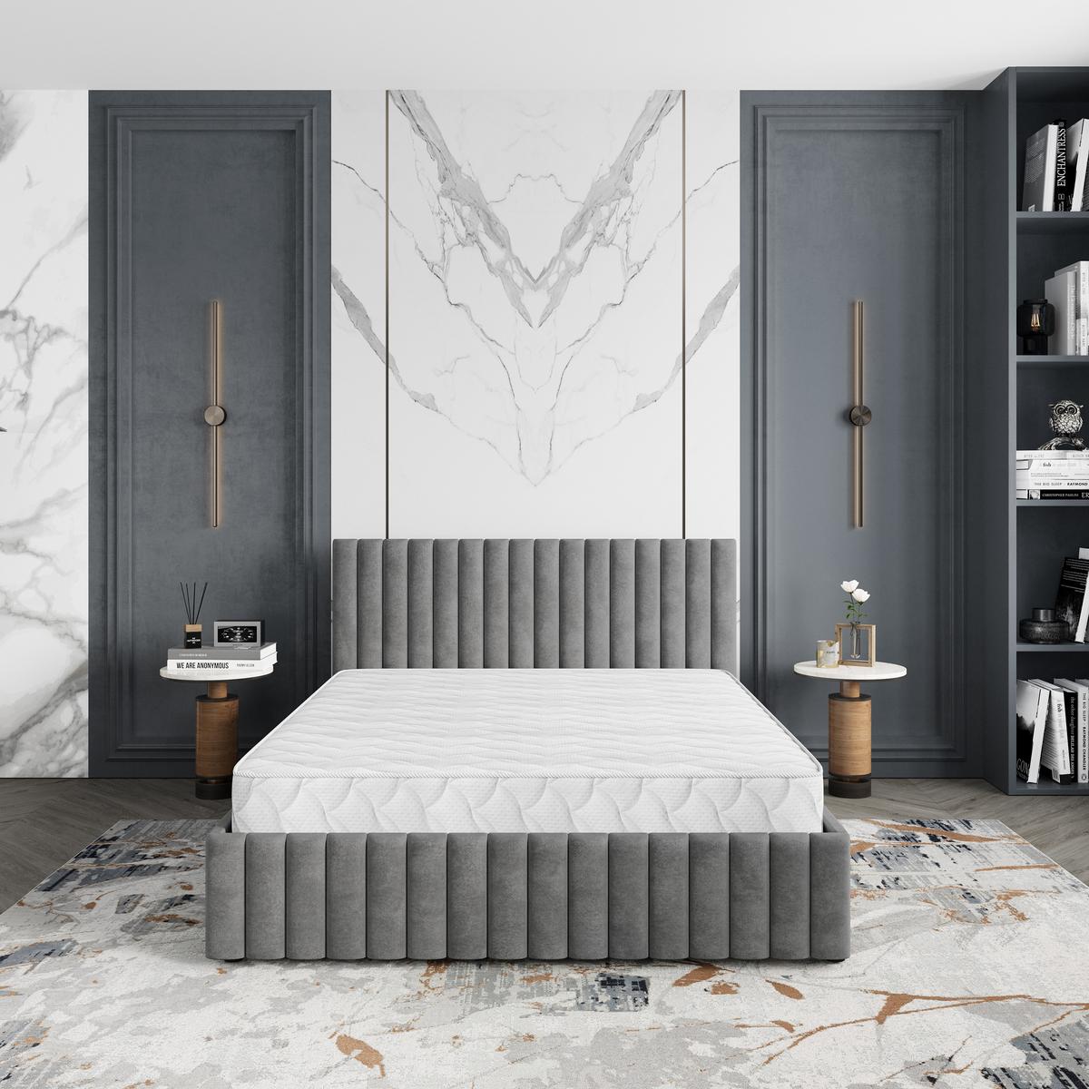 POLSTERBETT CARMIA K 120x200 cm mit Bettkästen - Grau - Grau, Holz/Textil - MASSENO