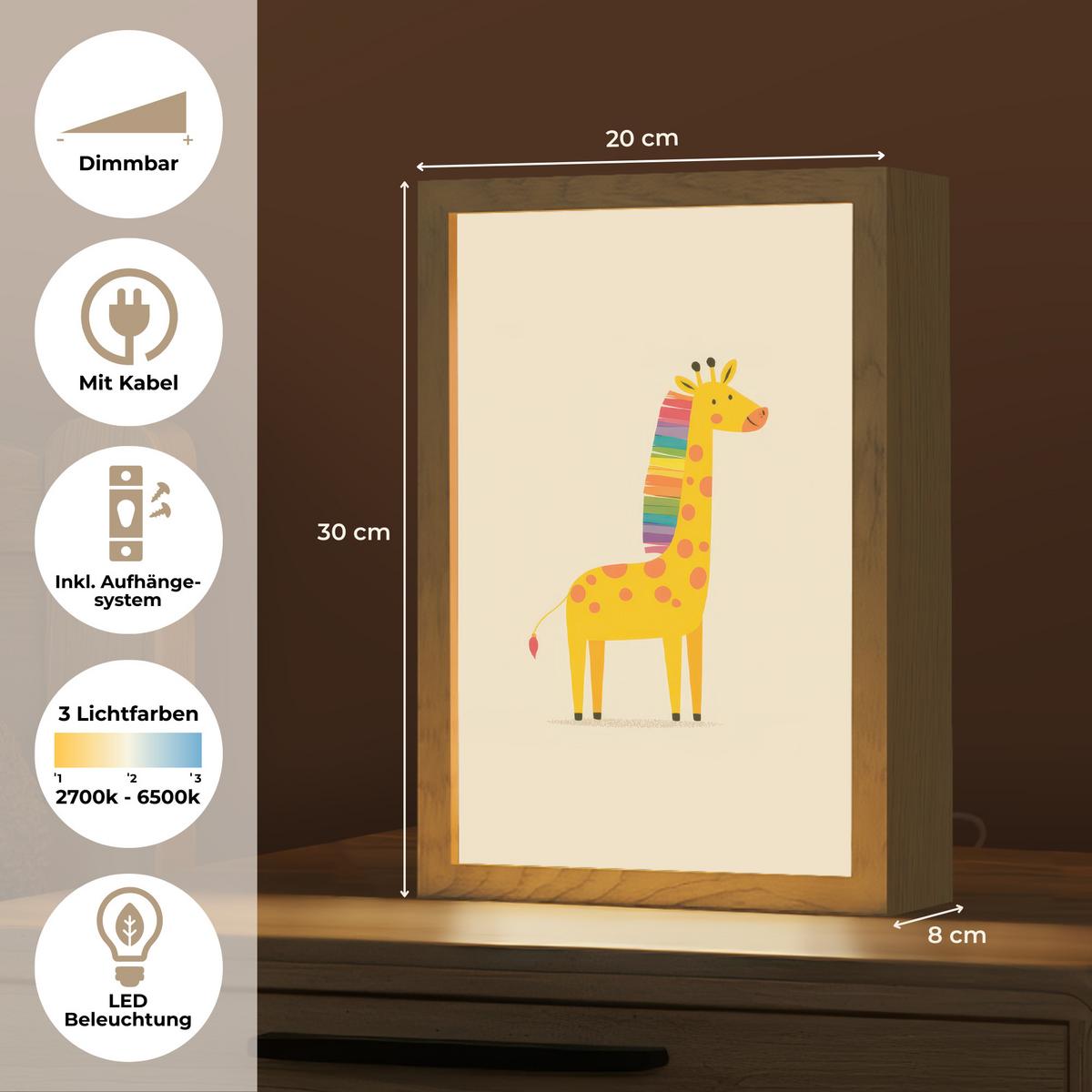 WANDLEUCHTE Giraffe - Regenbogenmähne - Beige 20x30 cm - Beige, Holzwerkstoff (20/30/8cm) - OnlyWow