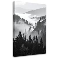 LEINWANDBILD Berge Wald Bäume Schwarz-Weiß 40x60cm - Schwarz, Textil (40/60cm) - Feeby