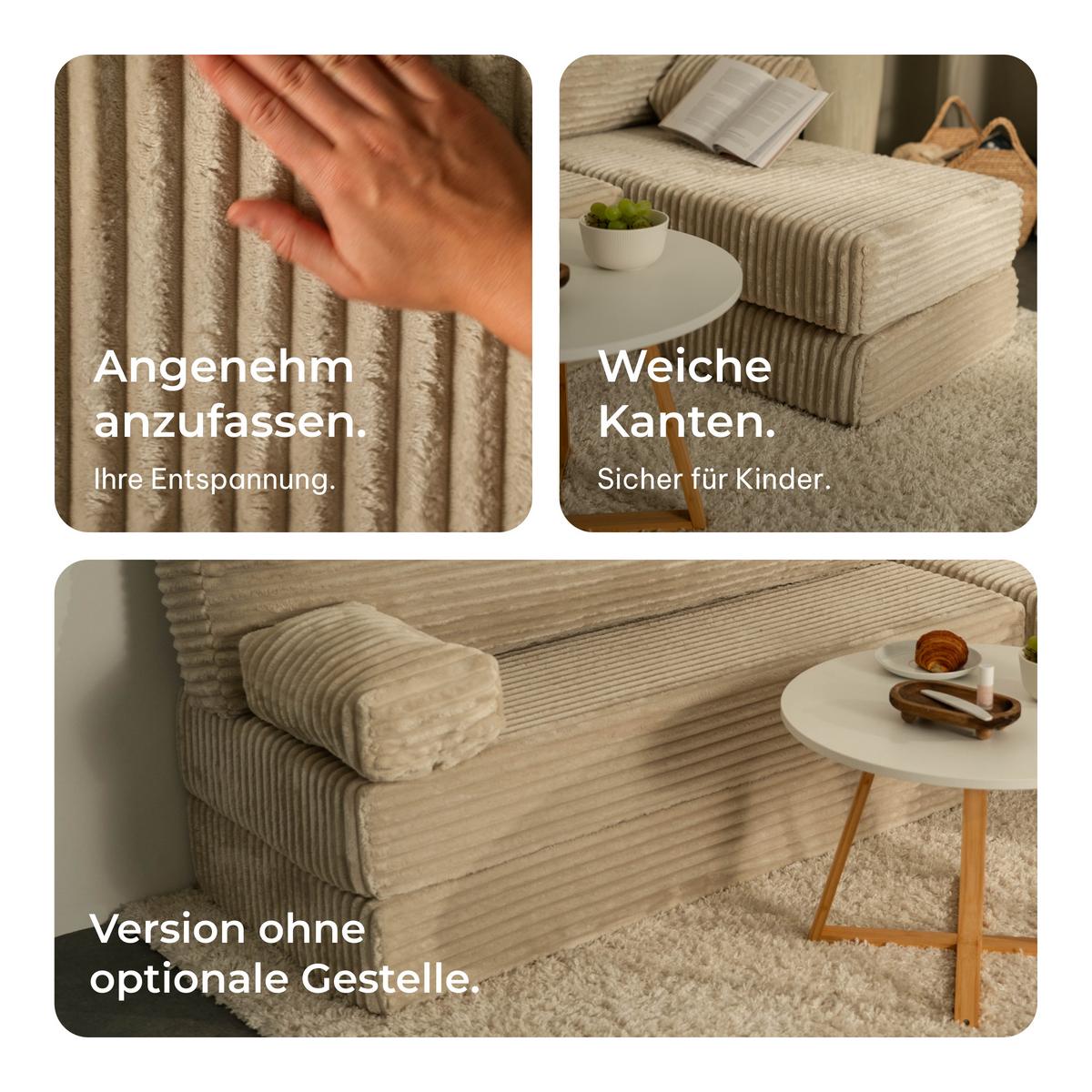 ECKSOFA NOTIA modulares Boneless Sofa mit Schlaffunktion Hellgrau Kordstoff - Hellgrau, Textil (200/120cm) - MASSENO