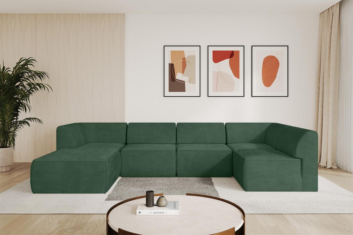 WOHNLANDSCHAFT Ottomane Links MOVO-L 345x180x78 cm Grün Cord - Grün, Holzwerkstoff/Kunststoff (345/78/180cm) - ALTDECOR