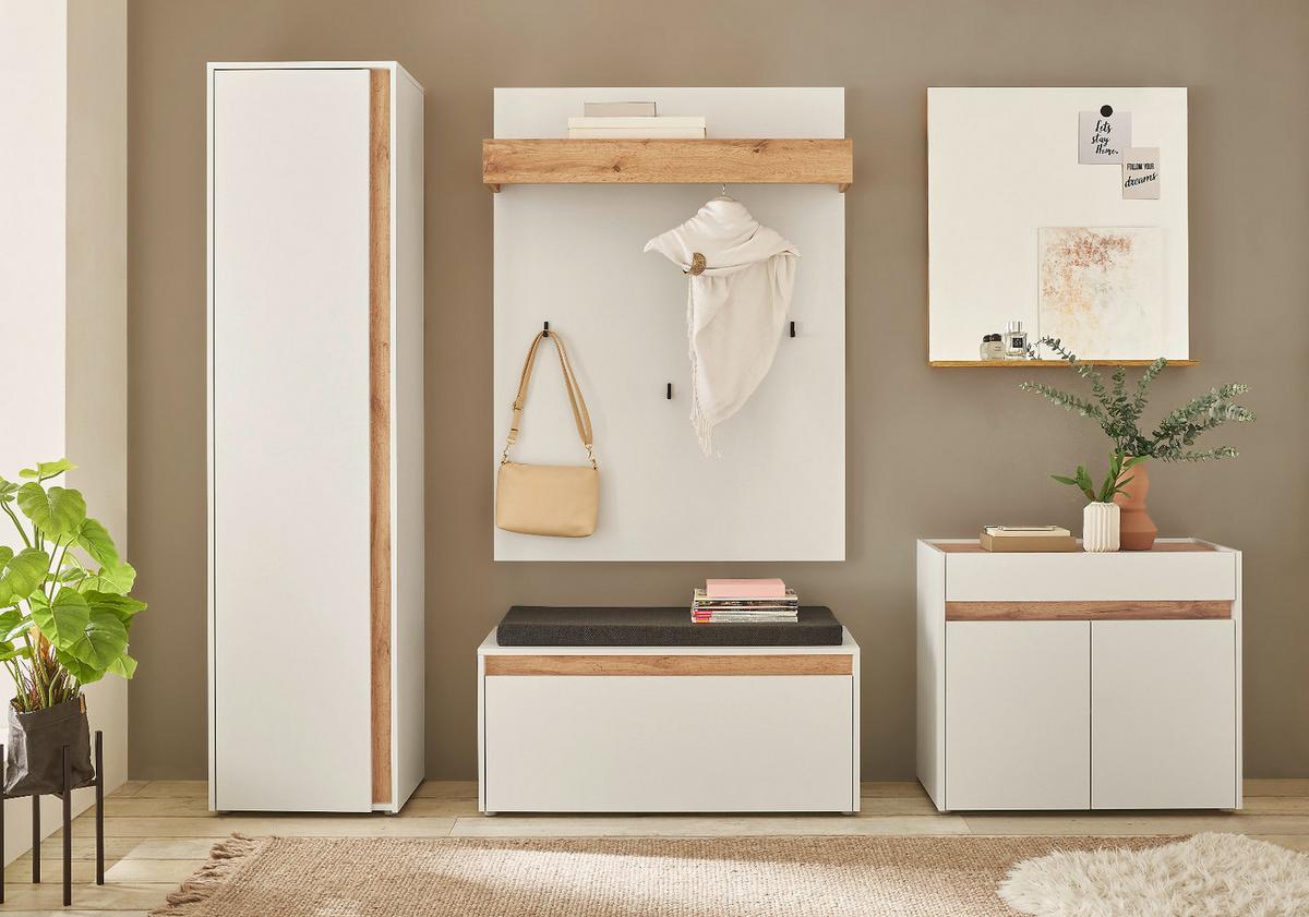 SCHUHSCHRANK weiß, Eiche Wotan 50 x 200 cm, Flurschrank mit 10 Fächern - Eiche Wotan/Schwarz, Holzwerkstoff/Kunststoff (50/200/40cm) - Furn.Design