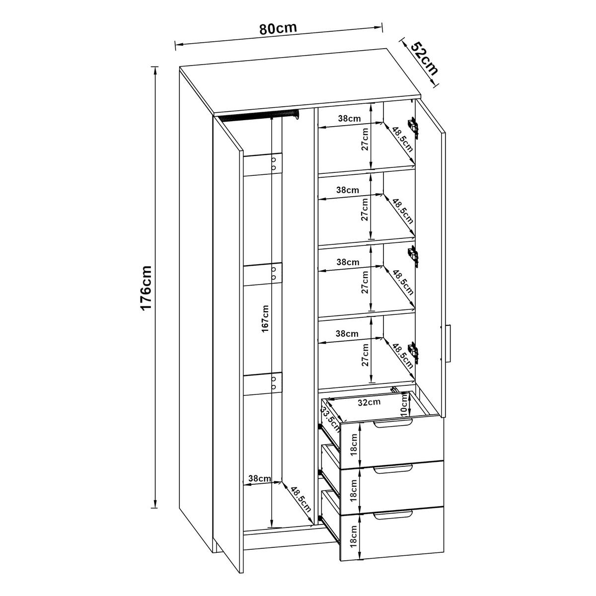 KLEIDERSCHRANK Eiselfing - Eichefarben, Holzwerkstoff (80/176/52cm) - [en.casa]