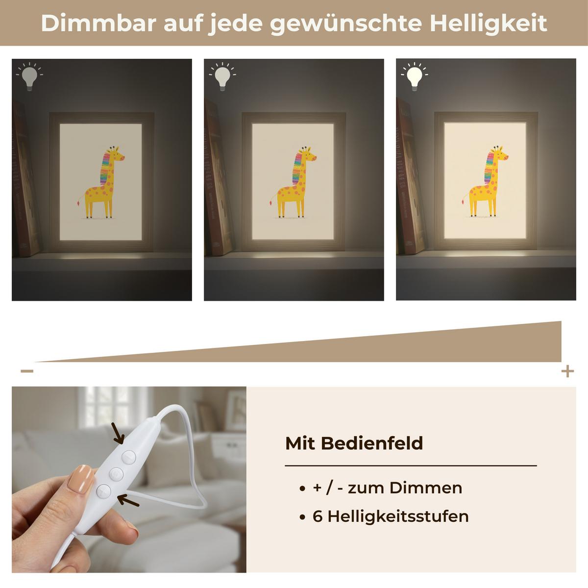 WANDLEUCHTE Giraffe - Regenbogenmähne - Beige 15x20 cm - Beige, Holzwerkstoff (15/20/8cm) - OnlyWow