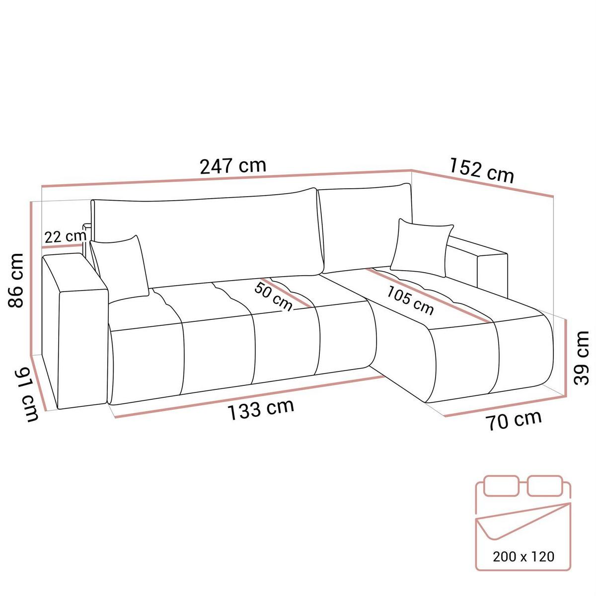 ECKSOFA CLOUD II L mit Schlaffunktion, Vibe 07 - Beige, Textil (247/152cm) - Lookway