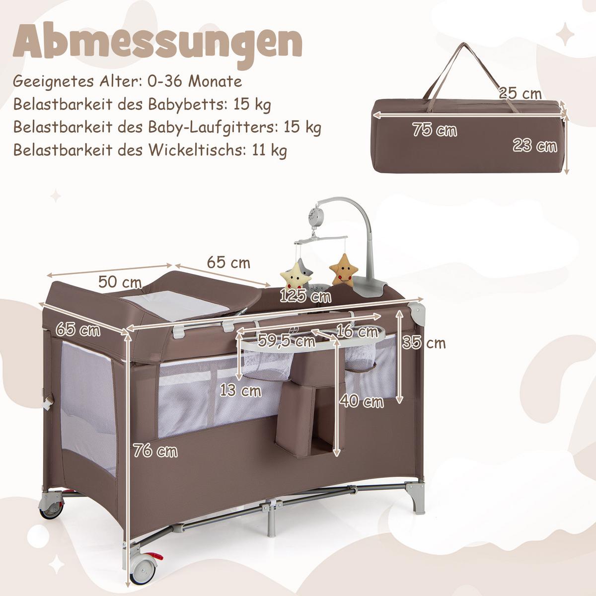 BEISTELLBETT Braun - Braun, Textil - COSTWAY