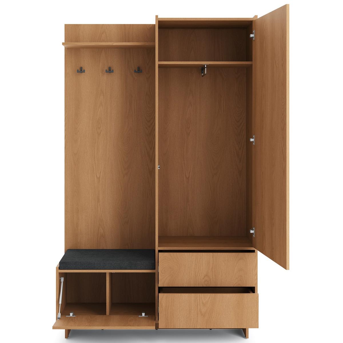 KLEIDERSCHRANK Yasumi mit 2 Schubladen 125 cm - Eichefarben, Holzwerkstoff (125/201/39cm) - Selsey