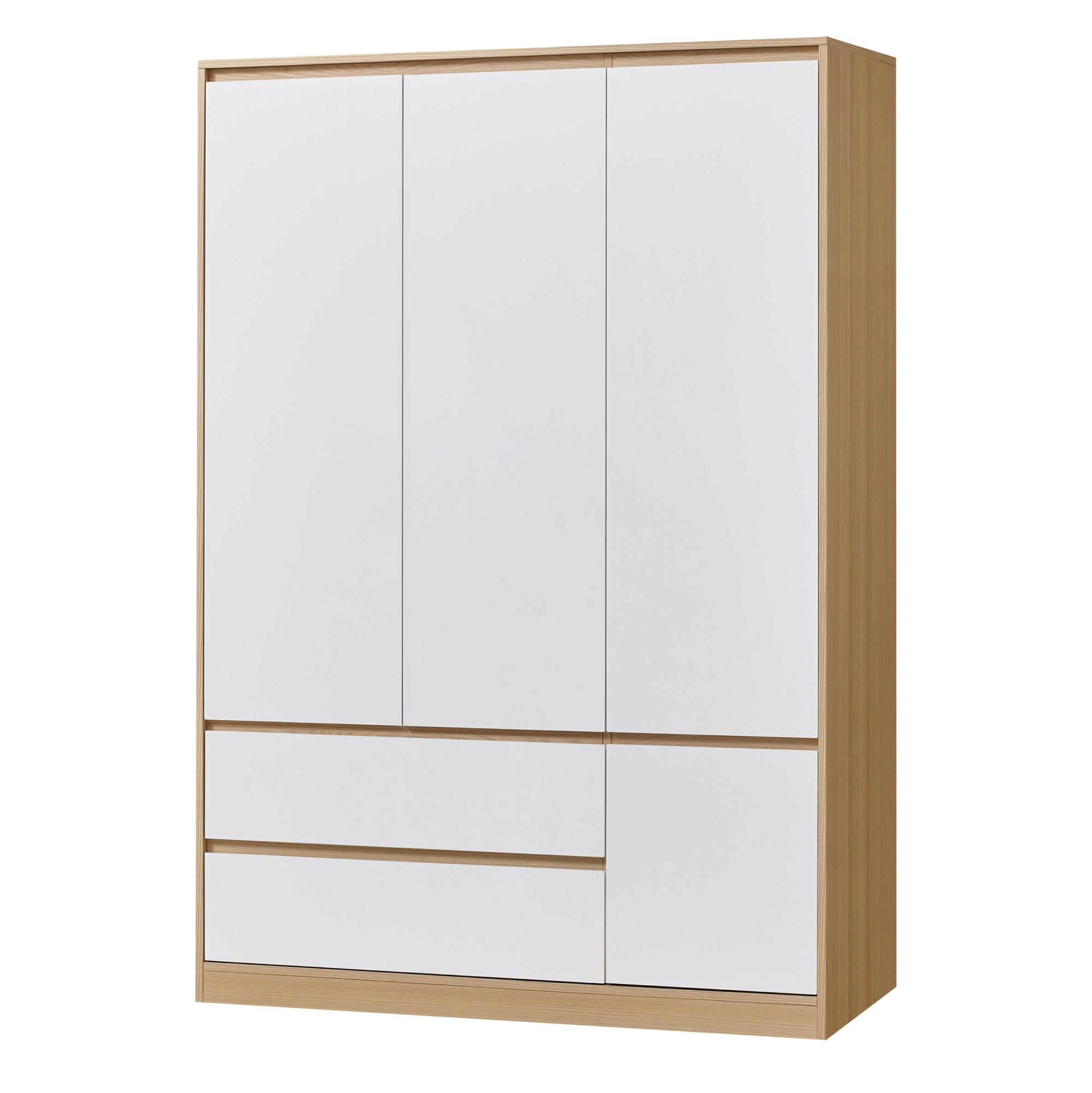 KLEIDERSCHRANK Bastheim - Eichefarben/Weiß, Holzwerkstoff (120/176/52cm) - [en.casa]