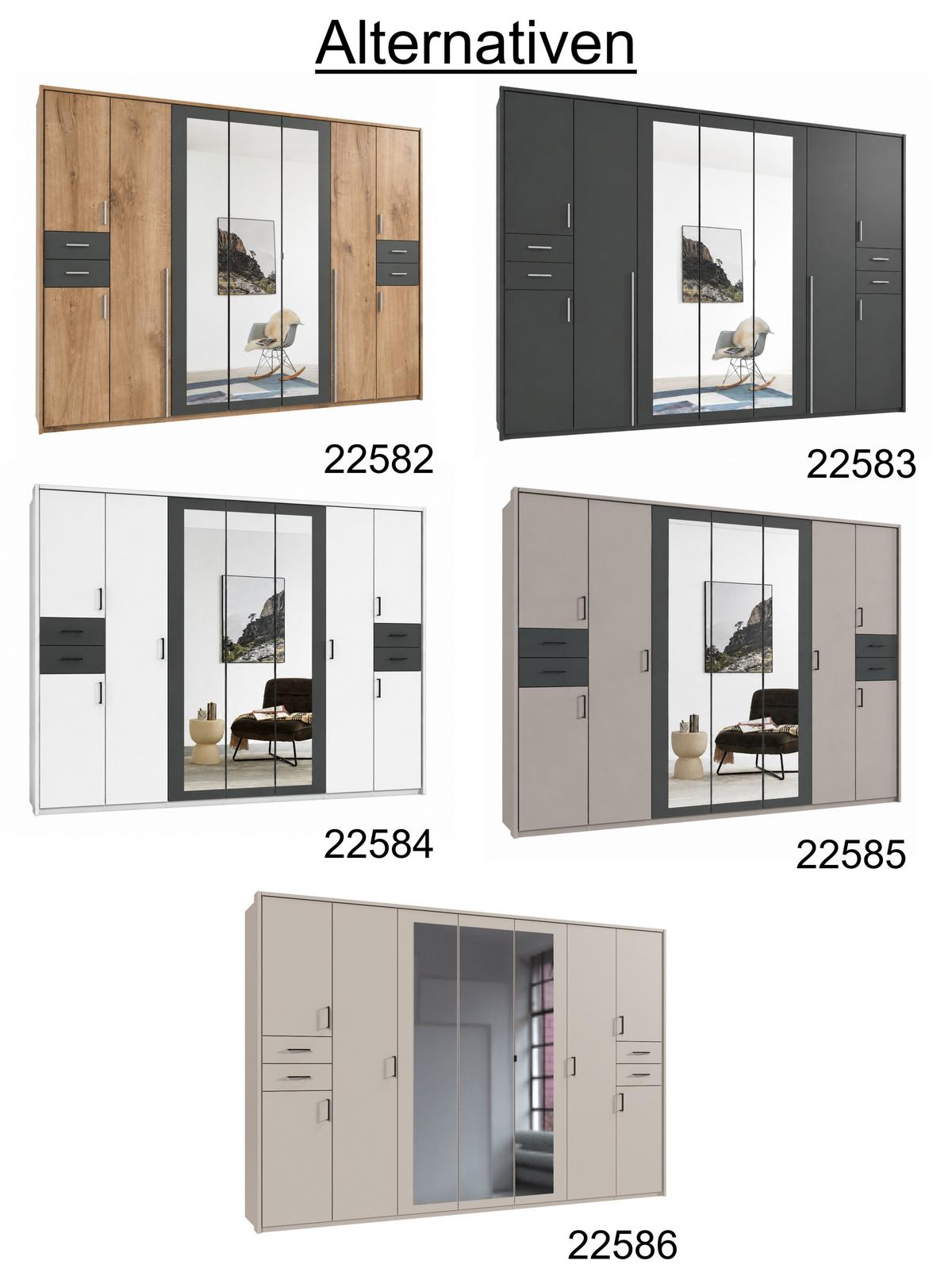 DREHTÜRENSCHRANK B313/H210/T58 cm in Grafit, Kleiderschrank mit Passepartout & 3 Spiegeltüren & Schubkästen, Griffe alufarbig / 22583 - Silberfarben/Graphitfarben, Holzwerkstoff/Kunststoff (313/210/58cm) - luma-home