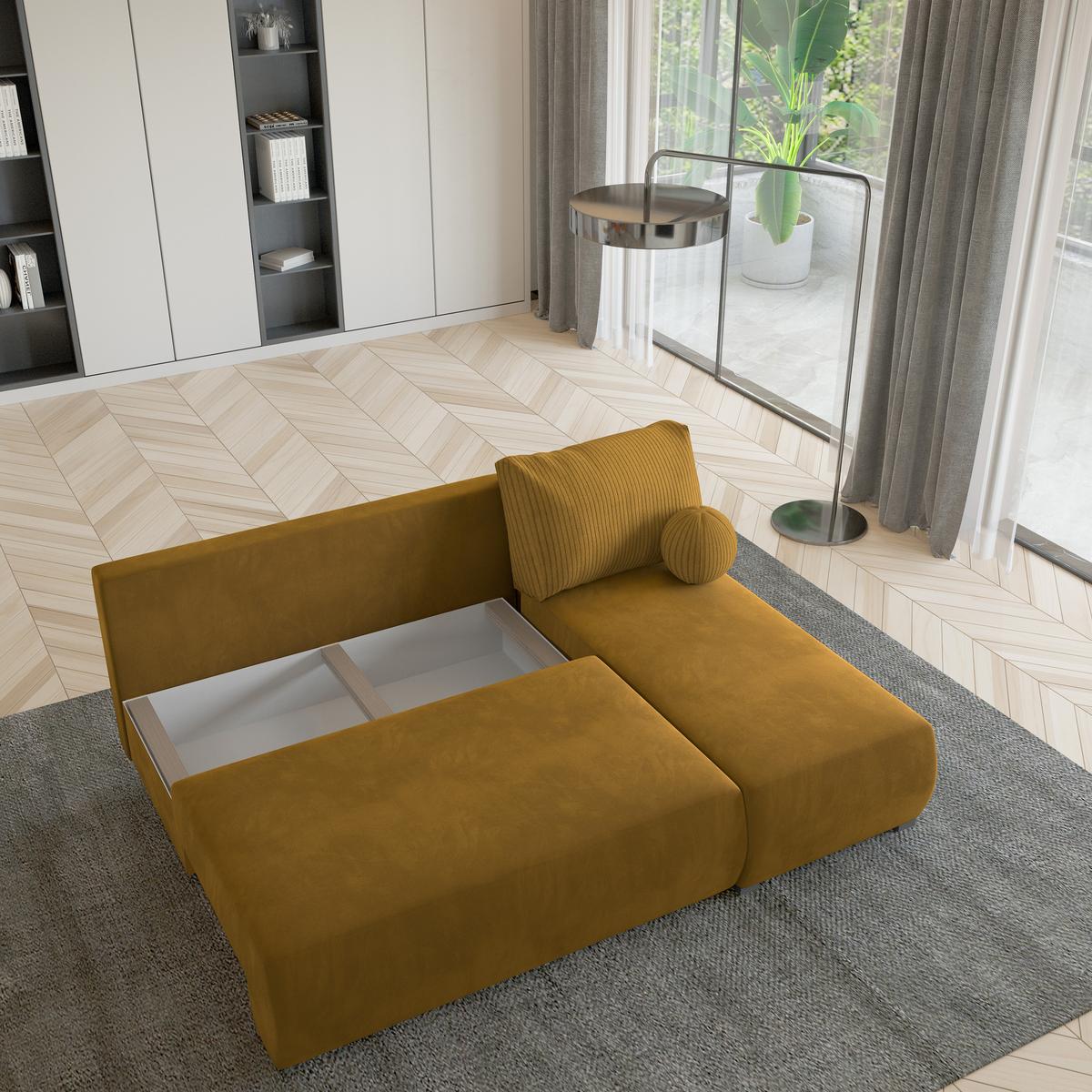 ECKSOFA PARVELO Gelb Plüsch-Stoff mit Schlaffunktion - Gelb, Holz (200/143cm) - MASSENO