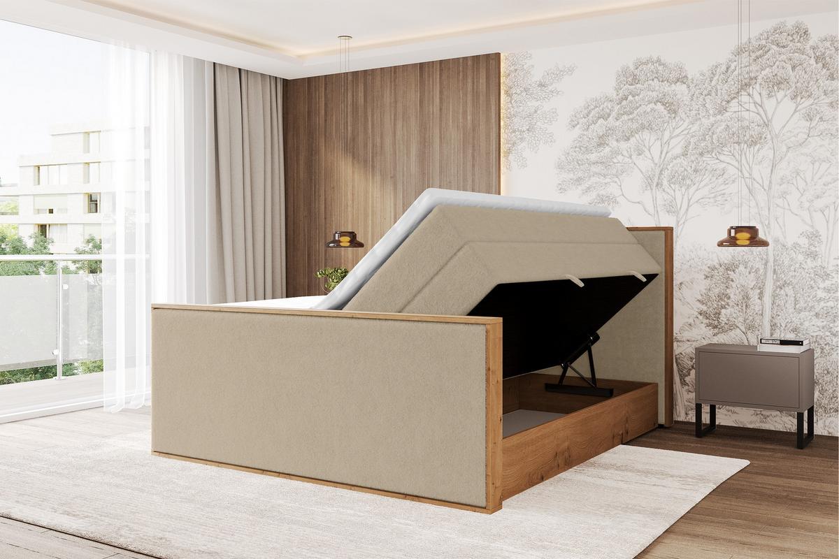 BOXSPRINGBETT LOLLI9 -Z-KING 120x200 - H3/H4 Creme - Champagner, Holzwerkstoff (120/200cm) - ALTDECOR