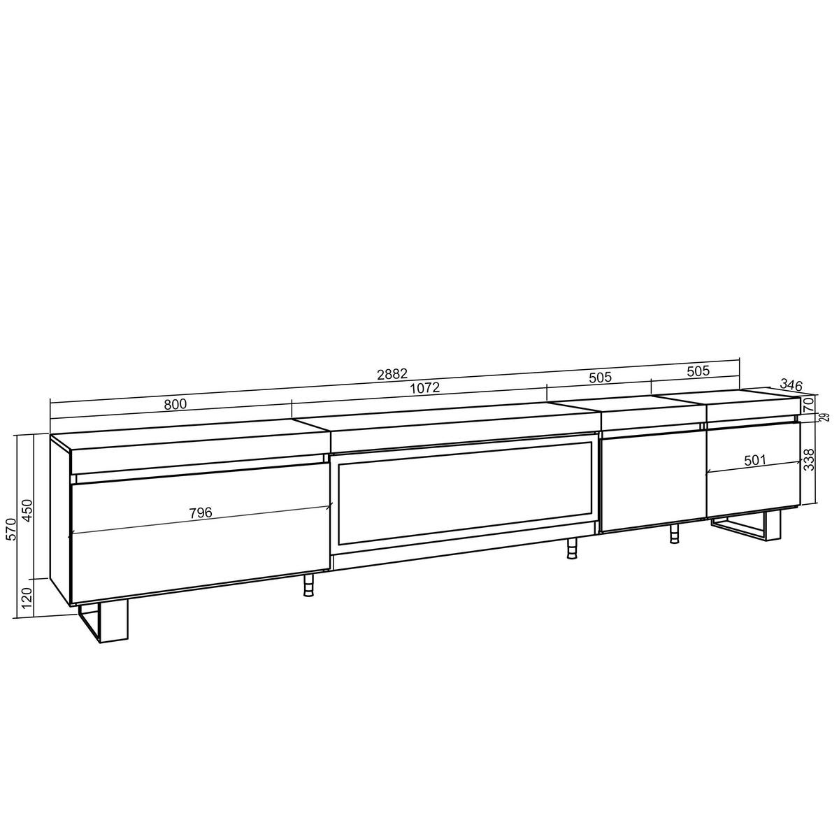 LOWBOARD, Tv-Schrank, mit Elektrokamin XXL, Zementgrau, 288/35/57cm - Grau, Holzwerkstoff (288/57/35cm) - Skraut Home