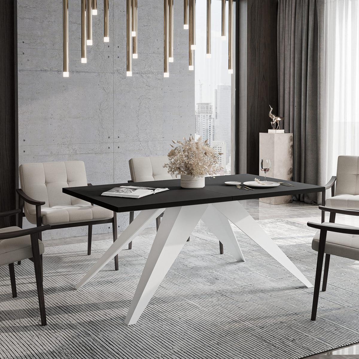 AUSZIEHTISCH XANDRO 140/80/76 cm mit Metallgestell, Weiß / Schwarz - Schwarz/Weiß, Holzwerkstoff/Metall (80/140/76cm) - Idohome