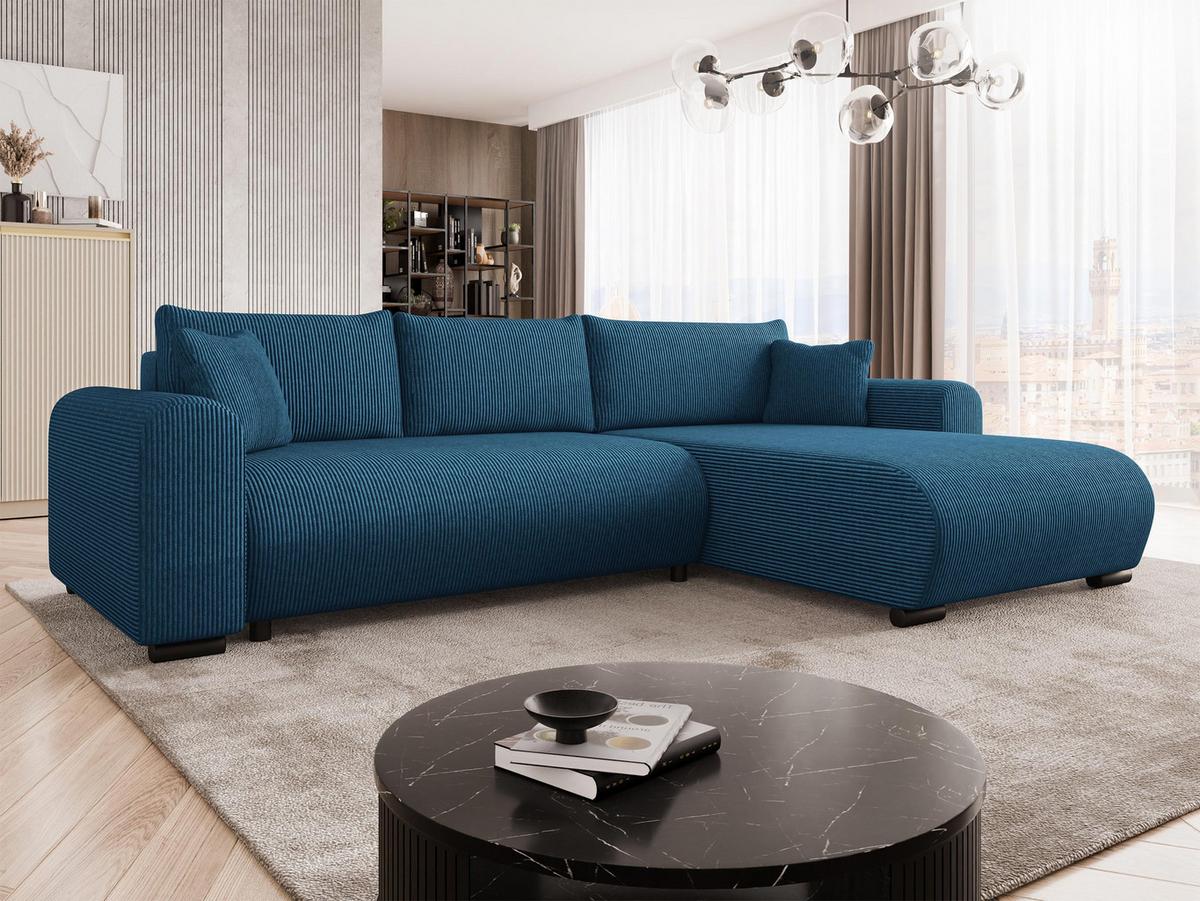 ECKSOFA Merkos Cord - Blau/Schwarz, Holz/Textil (285/188cm) - MIRJAN24