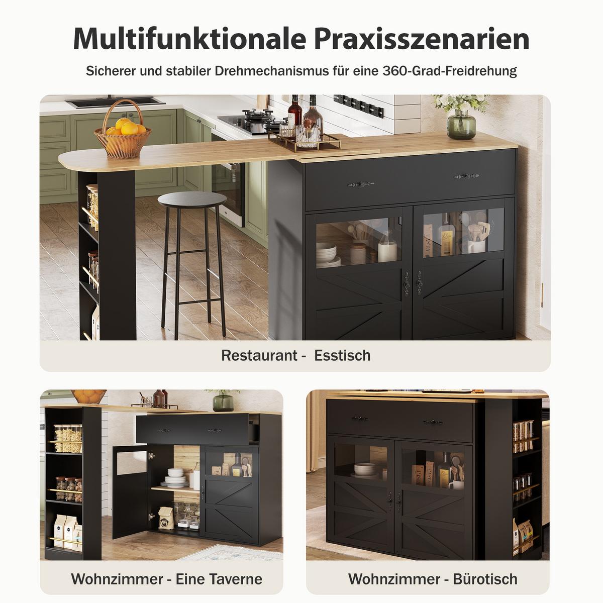 BARTISCH ausziehbarer mit Stauraum Schwarz - Schwarz, Holzwerkstoff (204/39/104cm) - Urban Meuble