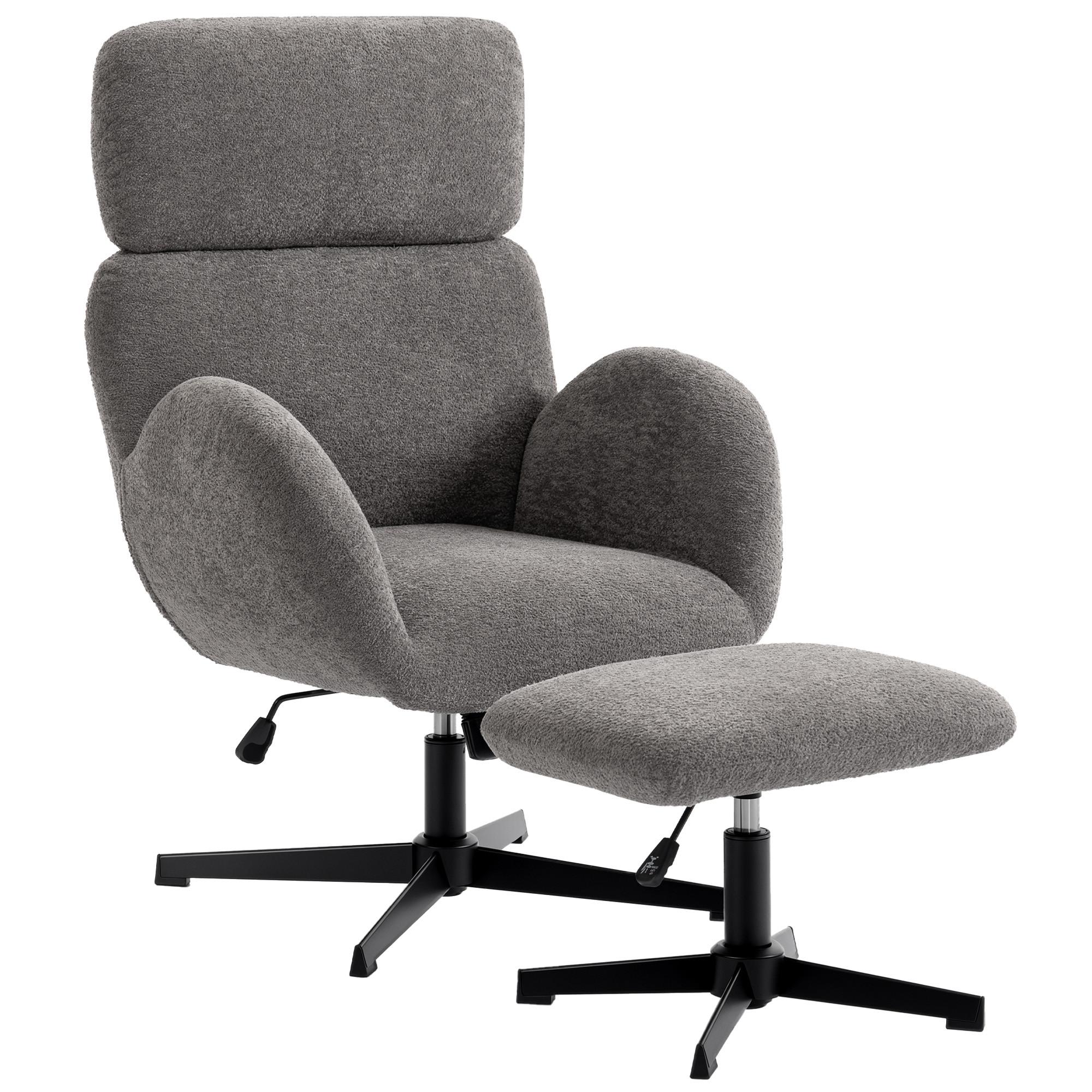 RELAXSESSEL mit Hocker Polyester Grau - Schwarz/Grau, Textil/Metall (70/108/71cm) - HOMCOM
