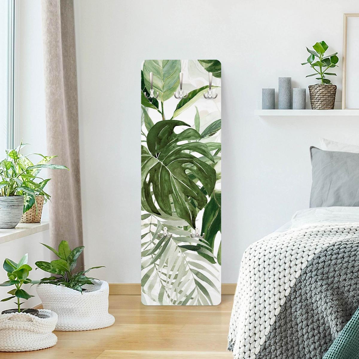 WANDGARDEROBE - Aquarell Tropisches Arrangement mit Monstera 34/105 cm - Grün, Holzwerkstoff (34/105/1.6cm) - Bilderwelten