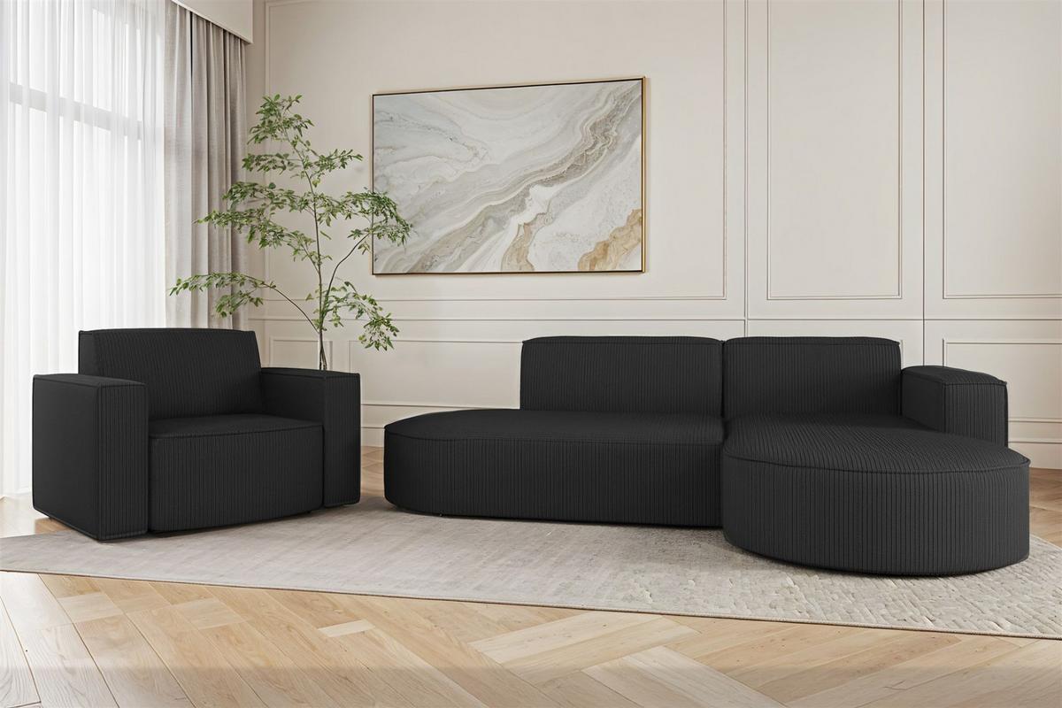 SOFASET Palma In Scala - Anthrazit, Holzwerkstoff/Textil (236/78/165cm) - Fun Möbel