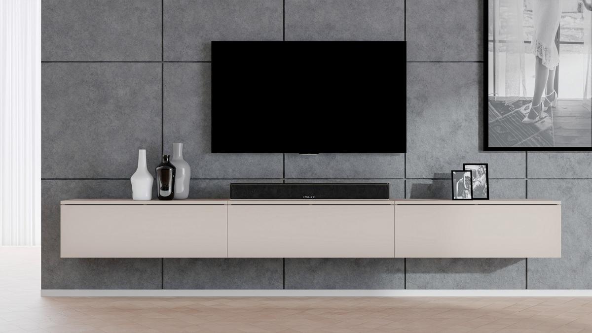 LOWBOARD Loriano 3x100 Beige Kaschmir 300/34/32 cm – Hängendes TV Board - Beige, Holzwerkstoff/Kunststoff (300/34/32cm) - AX Living