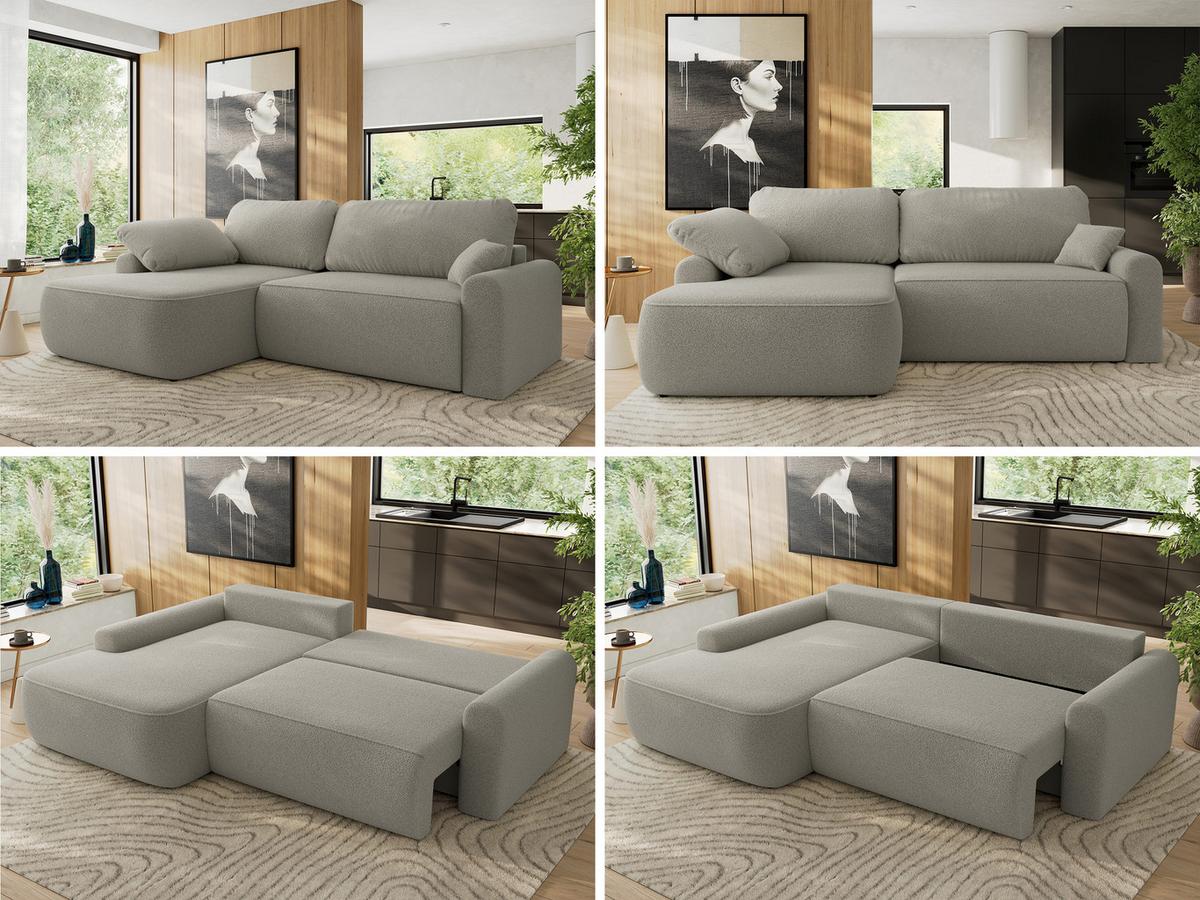 ECKSCHLAFSOFA CUBO L Hellgrau Boucle - links - Hellgrau/Schwarz, Kunststoff/Textil (273/187cm) - MKS