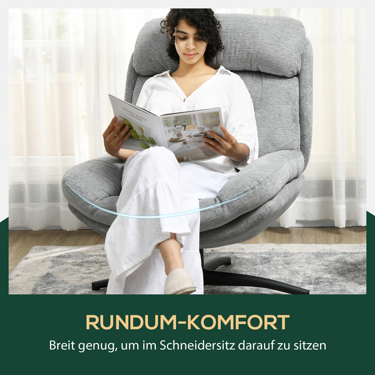 SESSEL Drehbar Loungesessel mit Wasserabweisend Chenille-Optik für Wohnzimmer - Schwarz/Grau, Textil/Metall (91/98/79cm) - HOMCOM