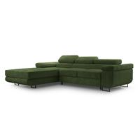 ECKSOFA GIULIO Grün Velours-Stoff mit Schlaffunktion - Grün, Holz (280/203cm) - MASSENO