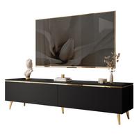 TV-LOWBOARD AURORA Schwarz Matt mit gerade Goldchrom Fuße - Goldfarben/Schwarz, Holzwerkstoff/Metall (180/45/40cm) - Lookway
