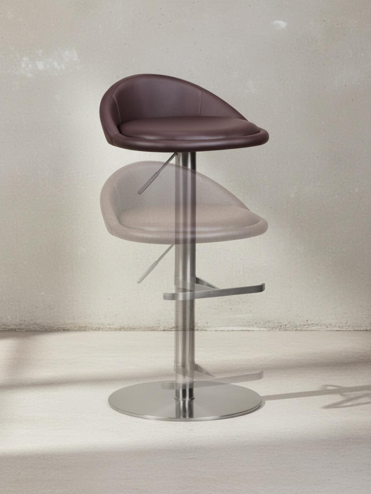 BARHOCKER Höhenverstellbar Edelstahl Halbrunde Rückenlehne DONAU, Braun 43x43x90 cm - Silberfarben/Braun, Kunststoff/Textil (43/90/43cm) - KADIMA DESIGN