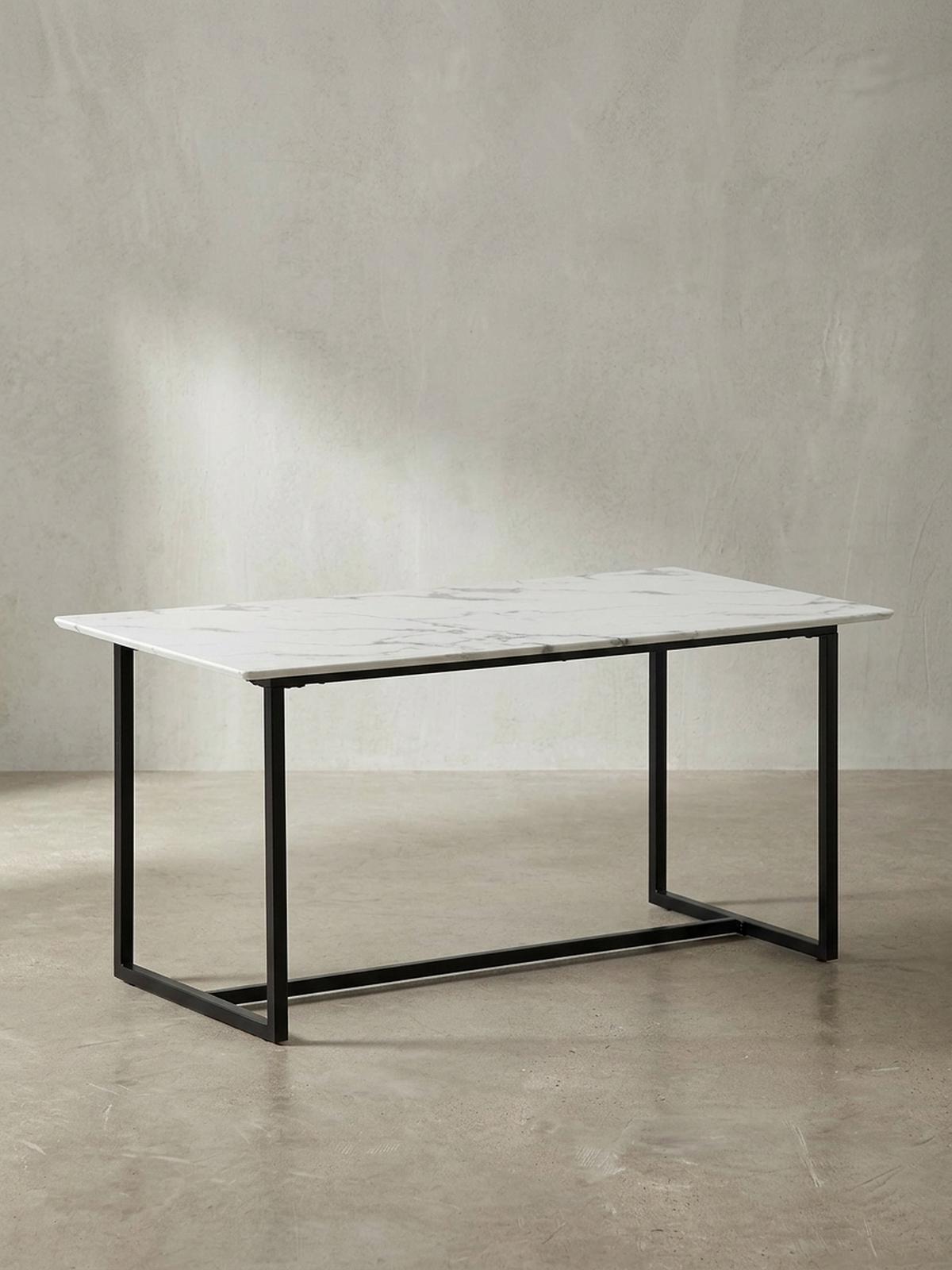 ESSTISCH Marmoroptik Metall Rechteckig Modern Klein, Weiß 180x90x76 cm - Schwarz/Weiß, Holzwerkstoff/Metall (90/180/76cm) - KADIMA DESIGN