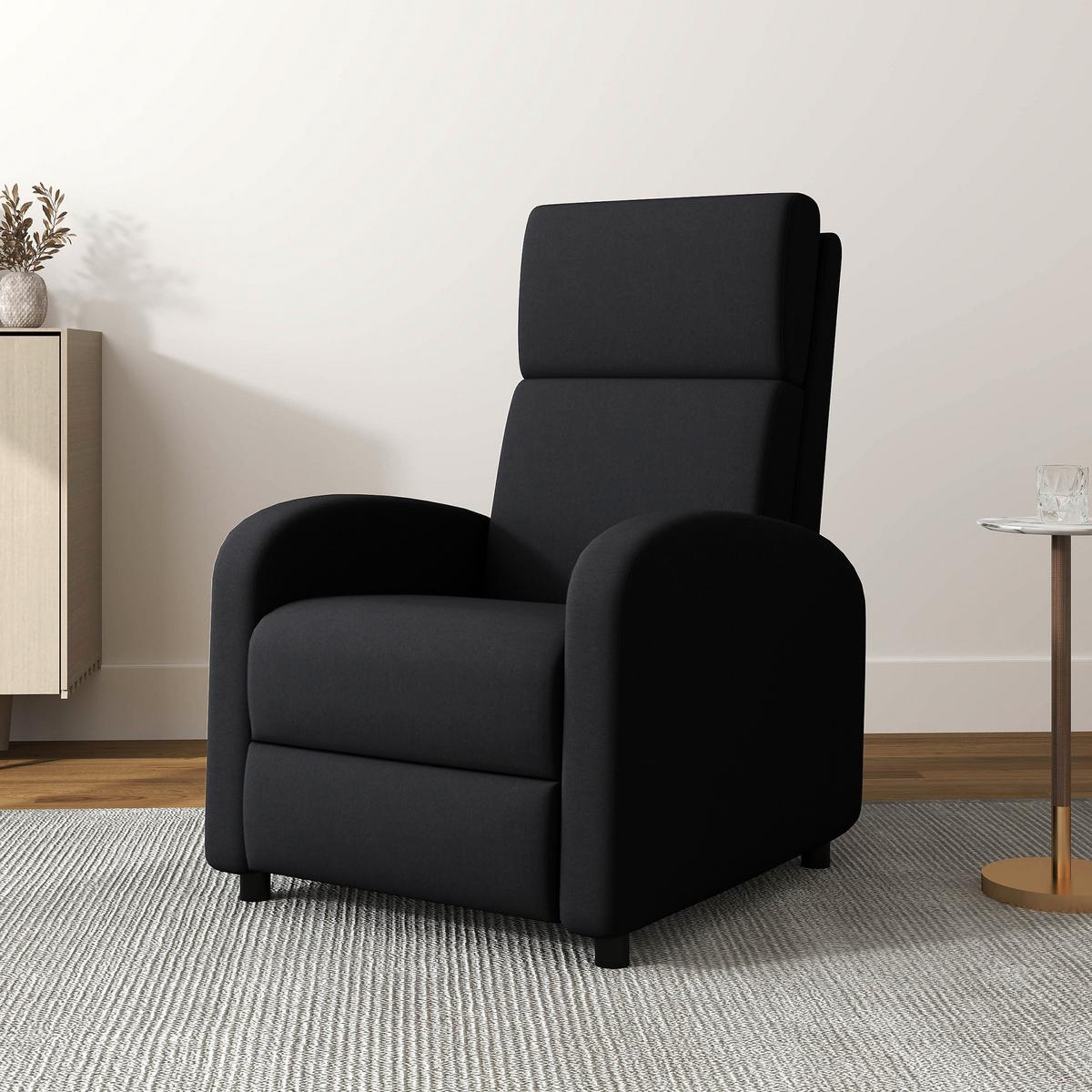 RELAXSESSEL, Fernsehsessel mit Liegefunktion, mit verstellbarer Rückenlehne, Fußteil, Schwarz - Schwarz, Textil (64/102/86cm) - HOMCOM