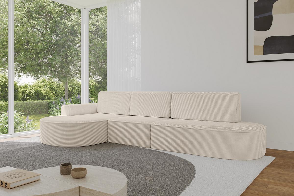 ECKSOFA mit Schlaffunktion Ottomane Links MARI L2-S 368X167X85 Beige Cord - Schwarz/Cappuccino, Holzwerkstoff/Kunststoff (368/167cm) - ALTDECOR