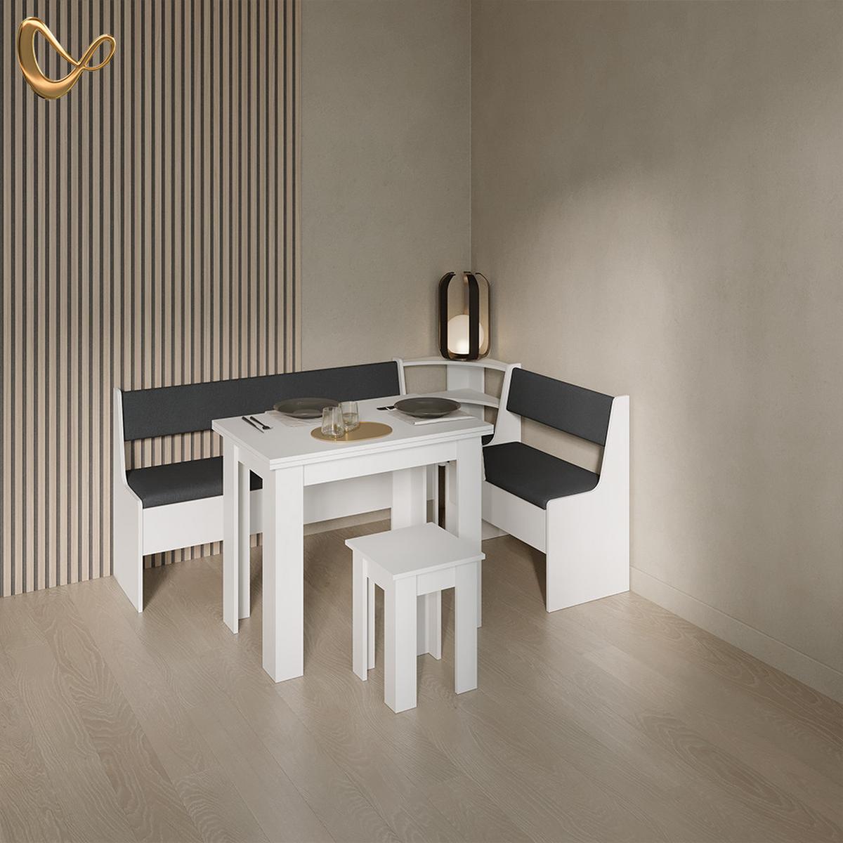 ECKBANKGRUPPE Tiberio Weiß 180 x 120 cm mit Tisch - Weiß, Holzwerkstoff (180/80/120cm) - Livinity®