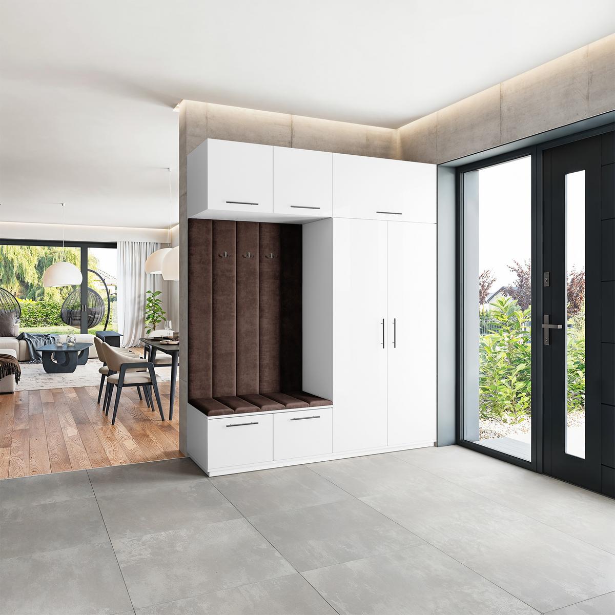 GARDEROBENSCHRANK REMA 200/240/60 cm Modern Garderobe-Set Weiß - Weiß/Braun, Holzwerkstoff (200/240/60cm) - MASSENO