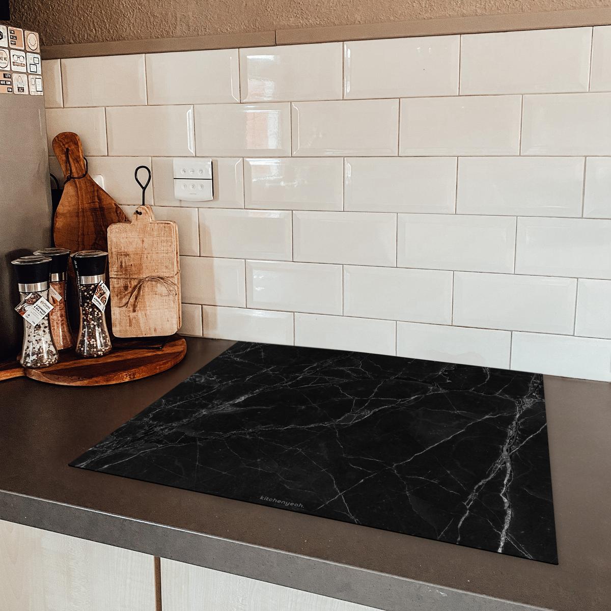 HERDABDECKPLATTE Schwarz - Marmor Herdabdeckung Induktionsfeld 65x52 cm - Schwarz, Kunststoff (65/52/0.2cm) - MuchoWow