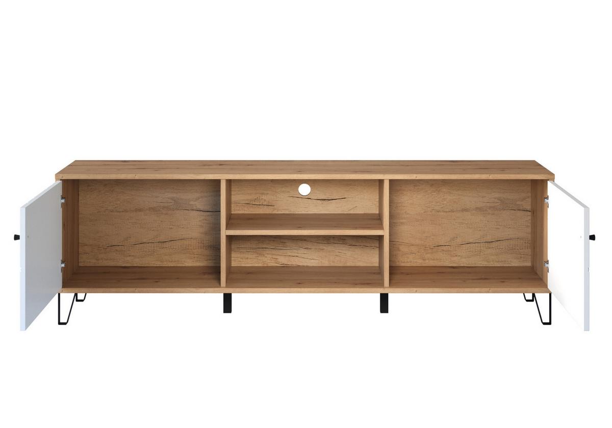 TV-LOWBOARD weiß matt, Eiche Artisan 183 cm,TV-Unterteil mit Soft-Close-Funktion - Eichefarben/Schwarz, Holzwerkstoff/Kunststoff (183/56/40cm) - Top.Furn