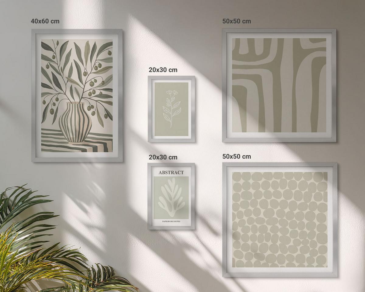 BILDER SET 5er Set - 50x50 cm & 20x30 cm & 40x60 cm Silberner Rahmen - Abstrakte Pflanzenmuster - Silberfarben, Kunststoff (40/60cm) - TULUP
