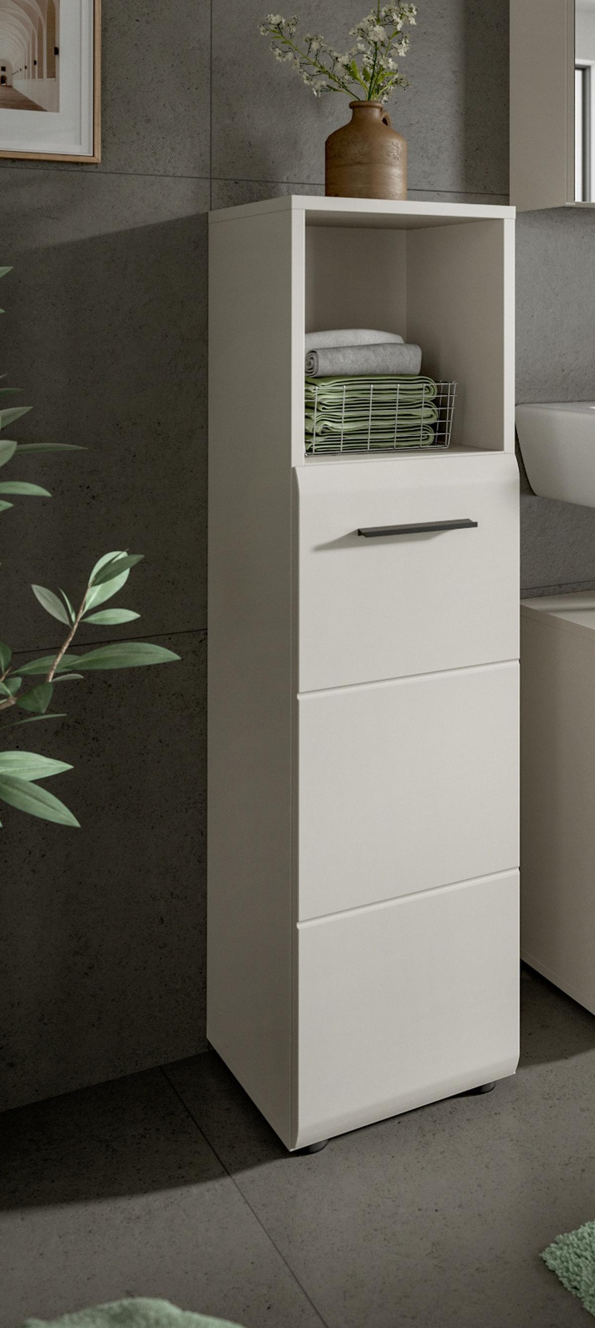 BADKOMMODE Kaschmir 30 x 110 cm, Badezimmer Kommode mit wechselbarem Türanschlag - Kaschmir/Schwarz, Holzwerkstoff/Kunststoff (30/110/30cm) - Inn.Furn