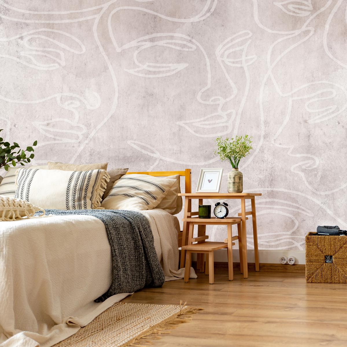 FOTOTAPETE für Schlafzimmer Abstrakte Gesichter Beton 350x256 - Beige/Braun, Papier (350/256cm) - Muralo