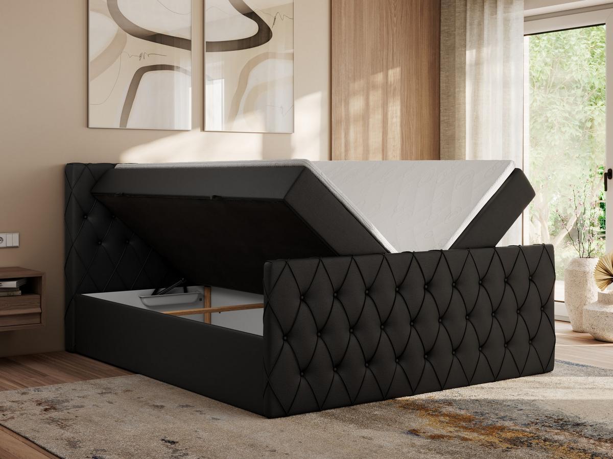BOXBETT MIREN DUO 140/200 - Schwarz Kunstleder - H3 - Schwarz, Holz/Textil (140/200cm) - MKS