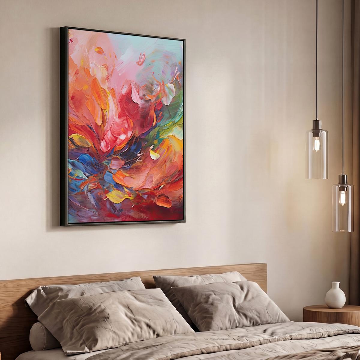 LEINWAND Bilder mit Rahmen - Ölgemälde - Kunst - Abstrakt - Farbenfroh - 70x100 - Altrosa, Textil (70/100cm) - MuchoWow
